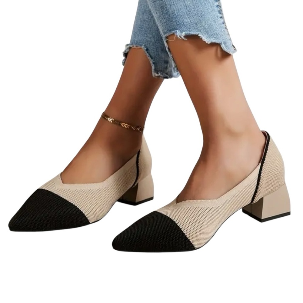 Heeled Tan and Black color block shoes size 8.5